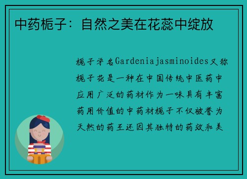 中药栀子：自然之美在花蕊中绽放