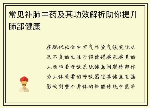 常见补肺中药及其功效解析助你提升肺部健康